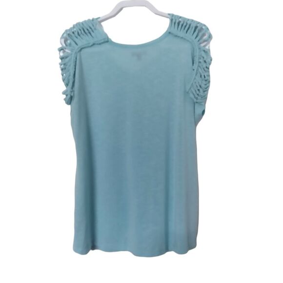 Lane Bryant V neck Top with Knotted Lattice Short Sleeves - Picture 3 of 7